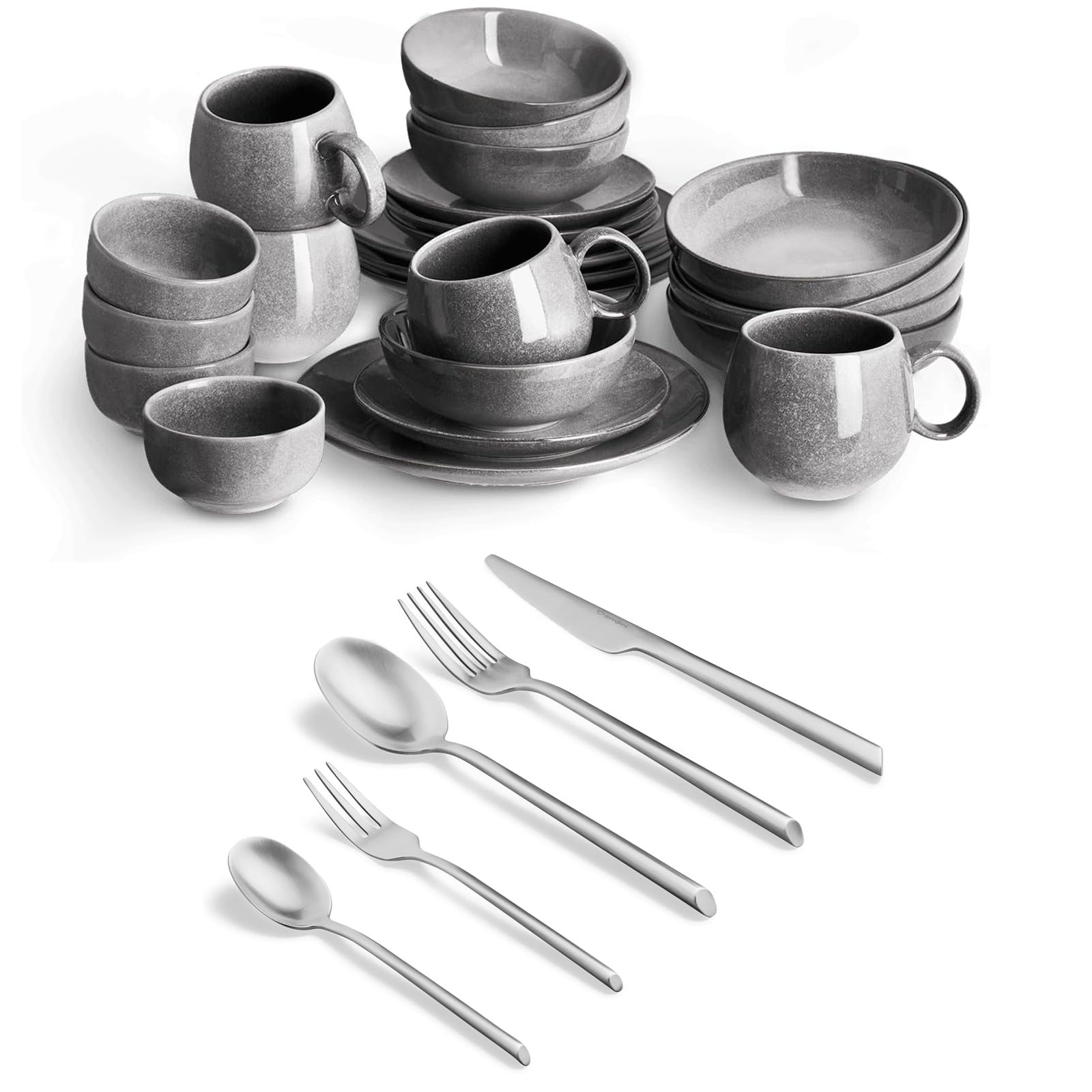 Geschirrset Misty Cliff 24-tlg. aus Steingut inkl. Besteck Set 20-tlg. – Springlane