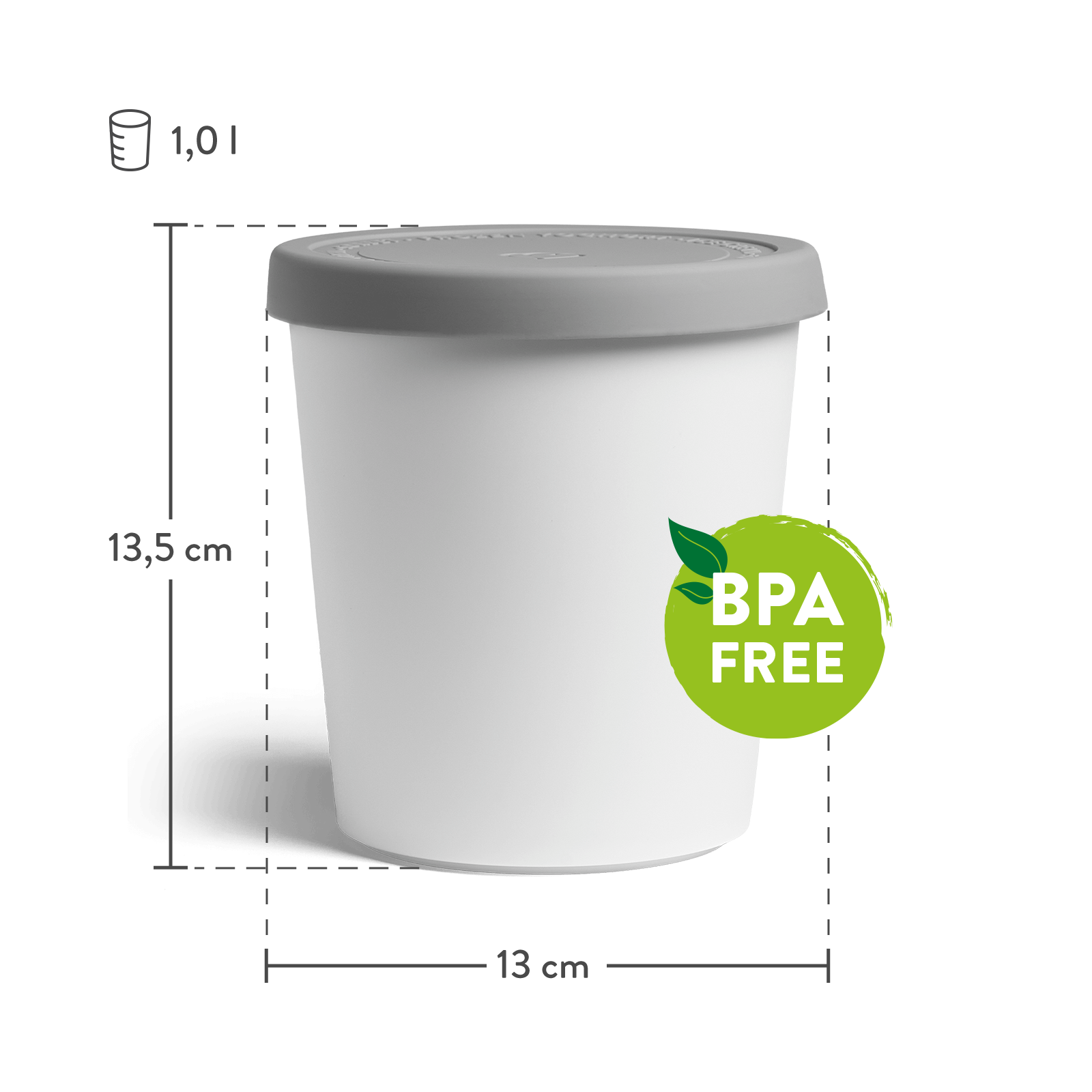 2er-Set Eisbehälter für Speiseeis 1 L, BPA-frei - Grau/Weiß
