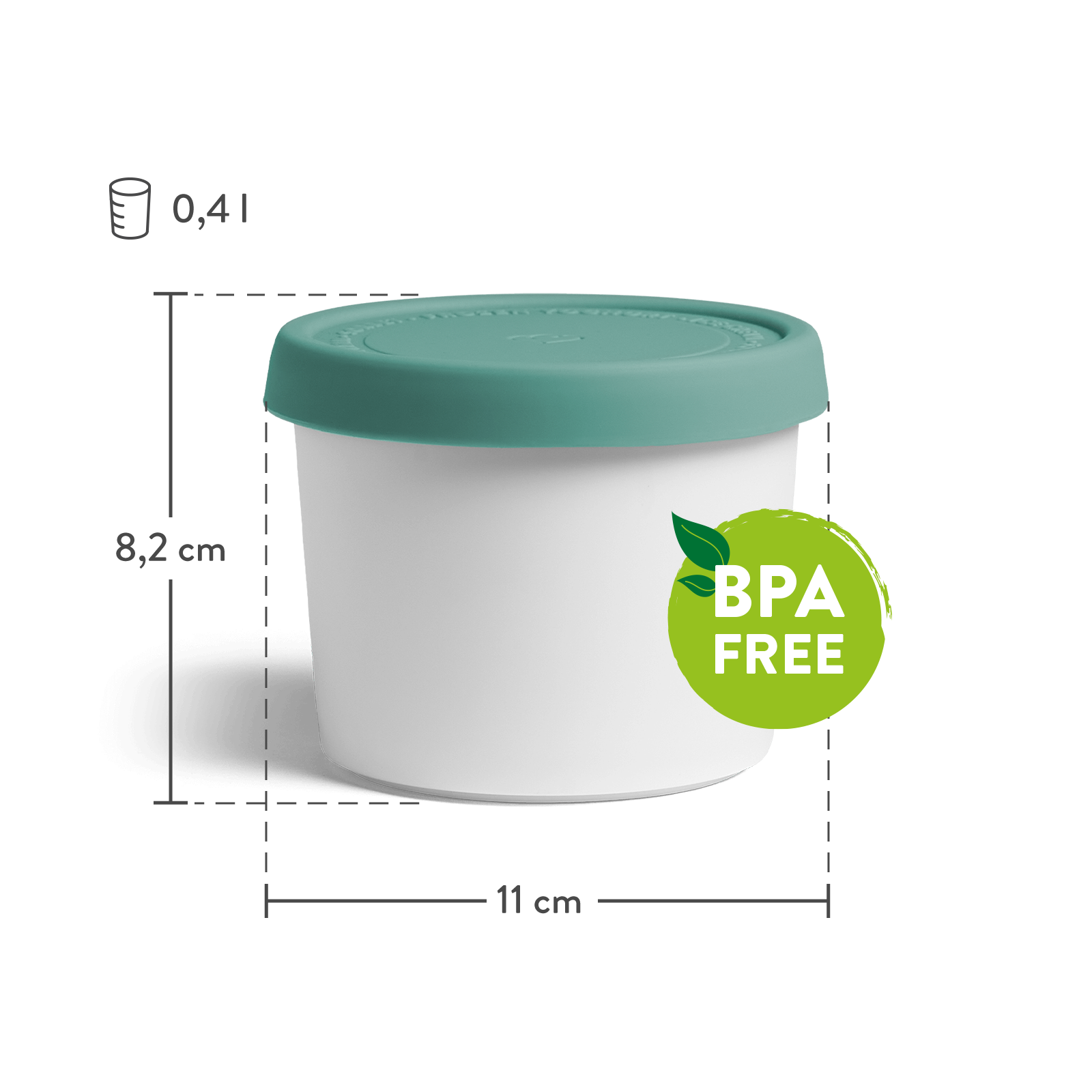 4er-Set Eisbehälter für Speiseeis 400 ml, 8,2 x 11 cm, BPA-frei - Mint/Weiß