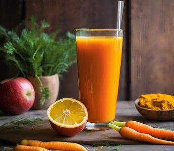 Fruchtiger Karottensaft mit Kurkuma, Apfel, Orange und Zitrone – Ein vitaminreicher Start in den Tag