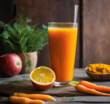 Fruchtiger Karottensaft mit Kurkuma, Apfel, Orange und Zitrone – Ein vitaminreicher Start in den Tag