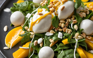 Erfrischender Mango-Avocado-Rucola-Salat mit Pinienkernen und Büffelmozzarella