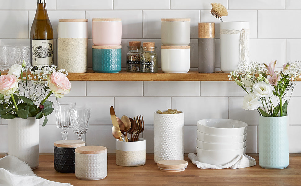 springlane aufbewahrung Keramik Vorratsdosen mit Holzdeckel Sweet Scandi