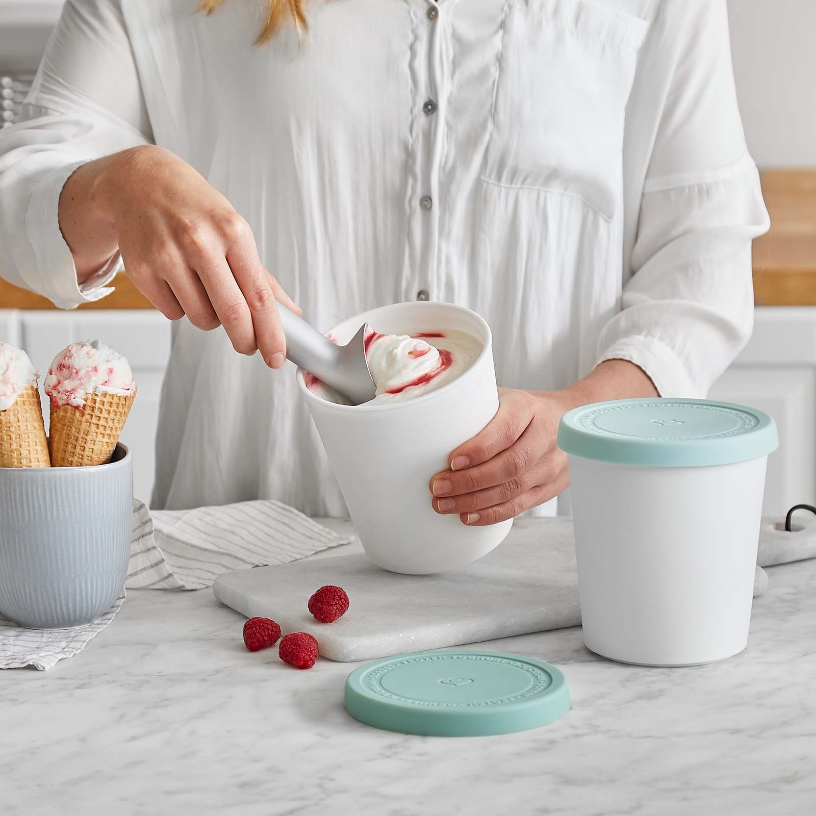 speiseeis aufbewahren 2er-Set Eisbehälter 1 L | Mint/Weiß