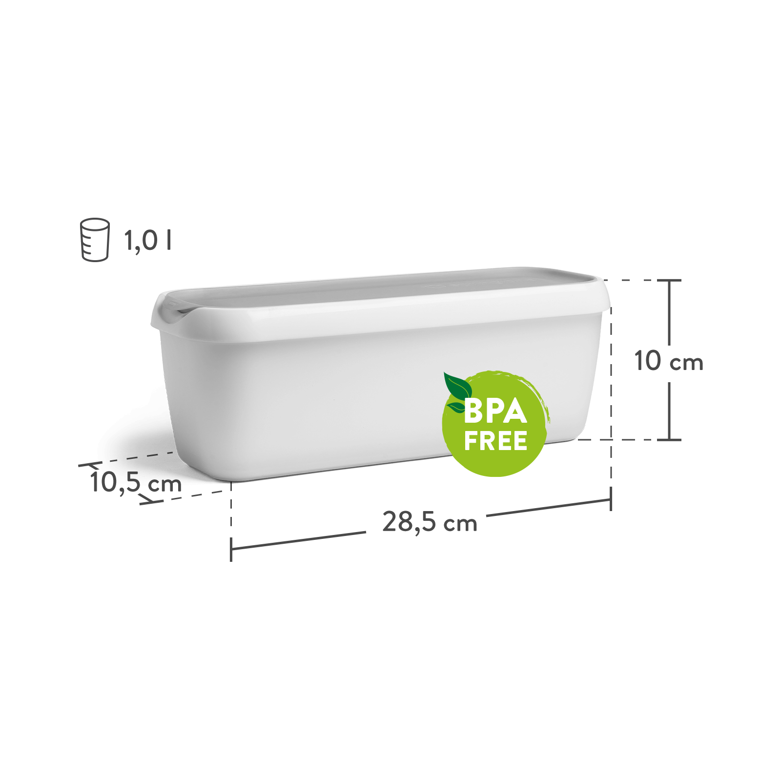 2er-Set Eisbehälter 1 L, 28,5 x 10,5 x 10 cm, BPA-frei - Grau/Weiß