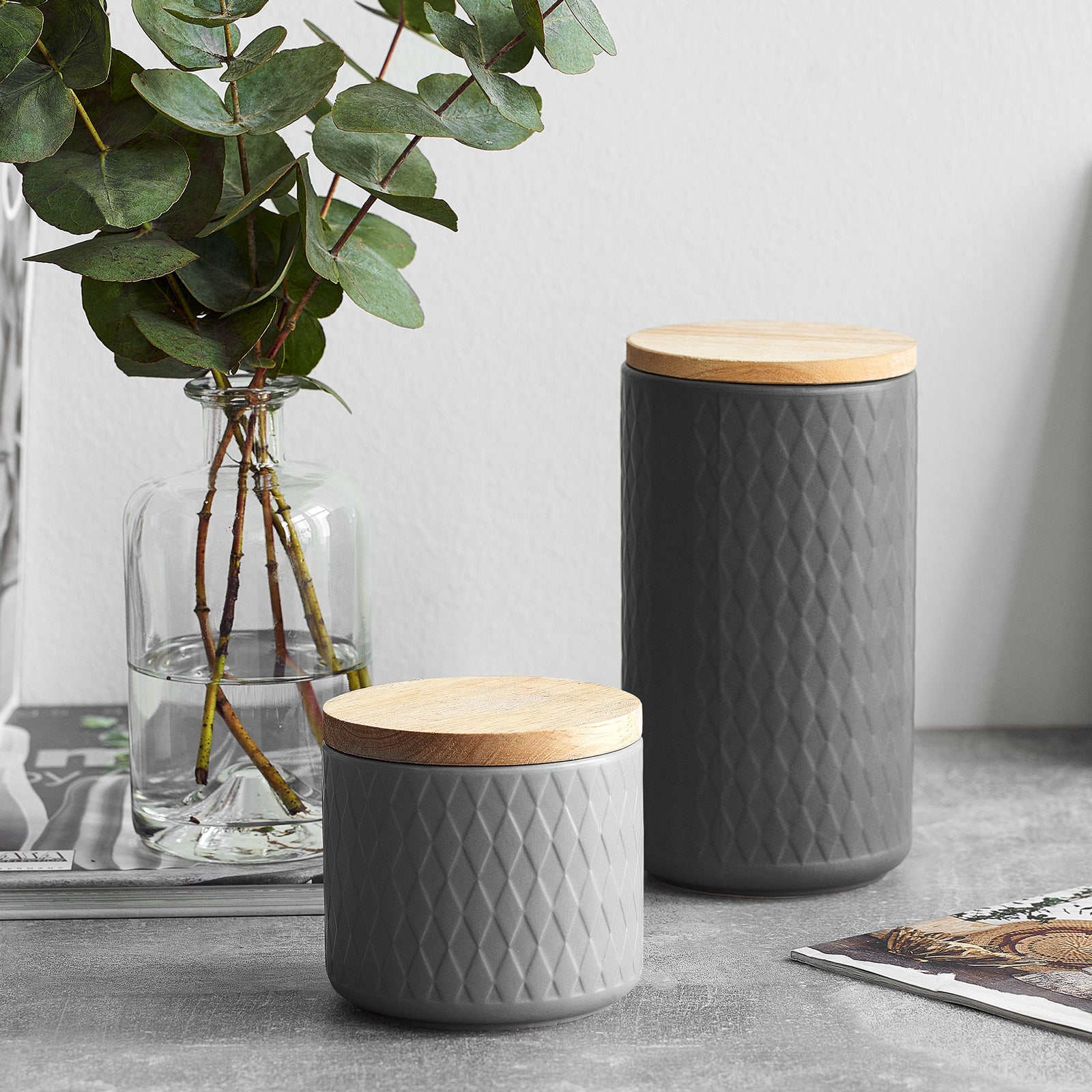 Keramik Vorratsdosen Misty Cliff mit Holzdeckel – Springlane