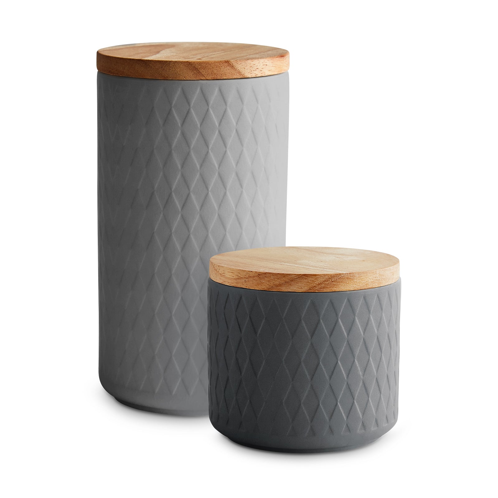 Keramik Vorratsdosen mit Holzdeckel 2-tlg Grau
