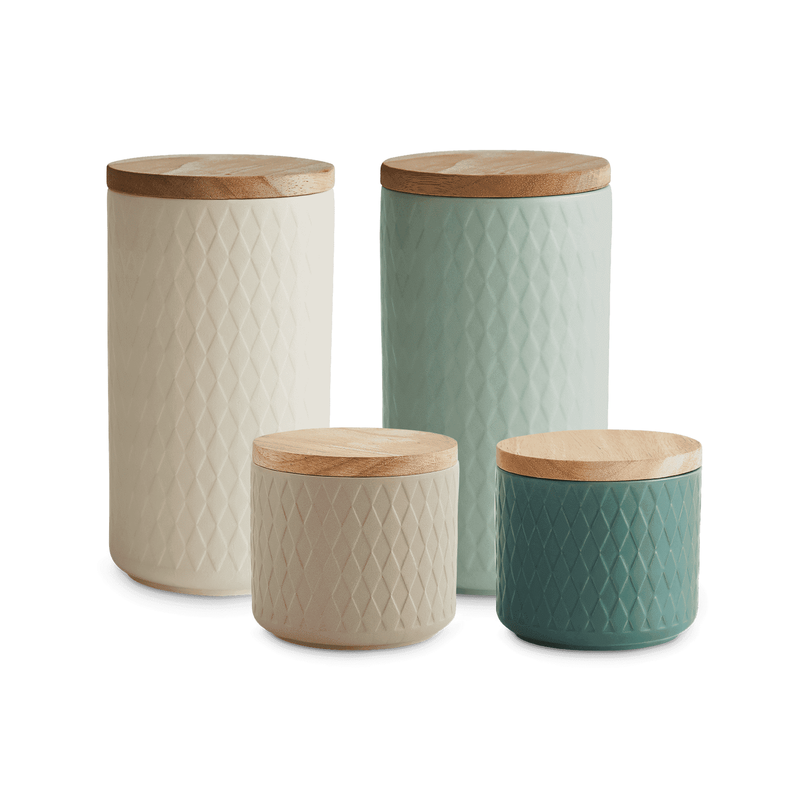 Keramik Vorratsdosen mit Holzdeckel 4-tlg Grün/Sand