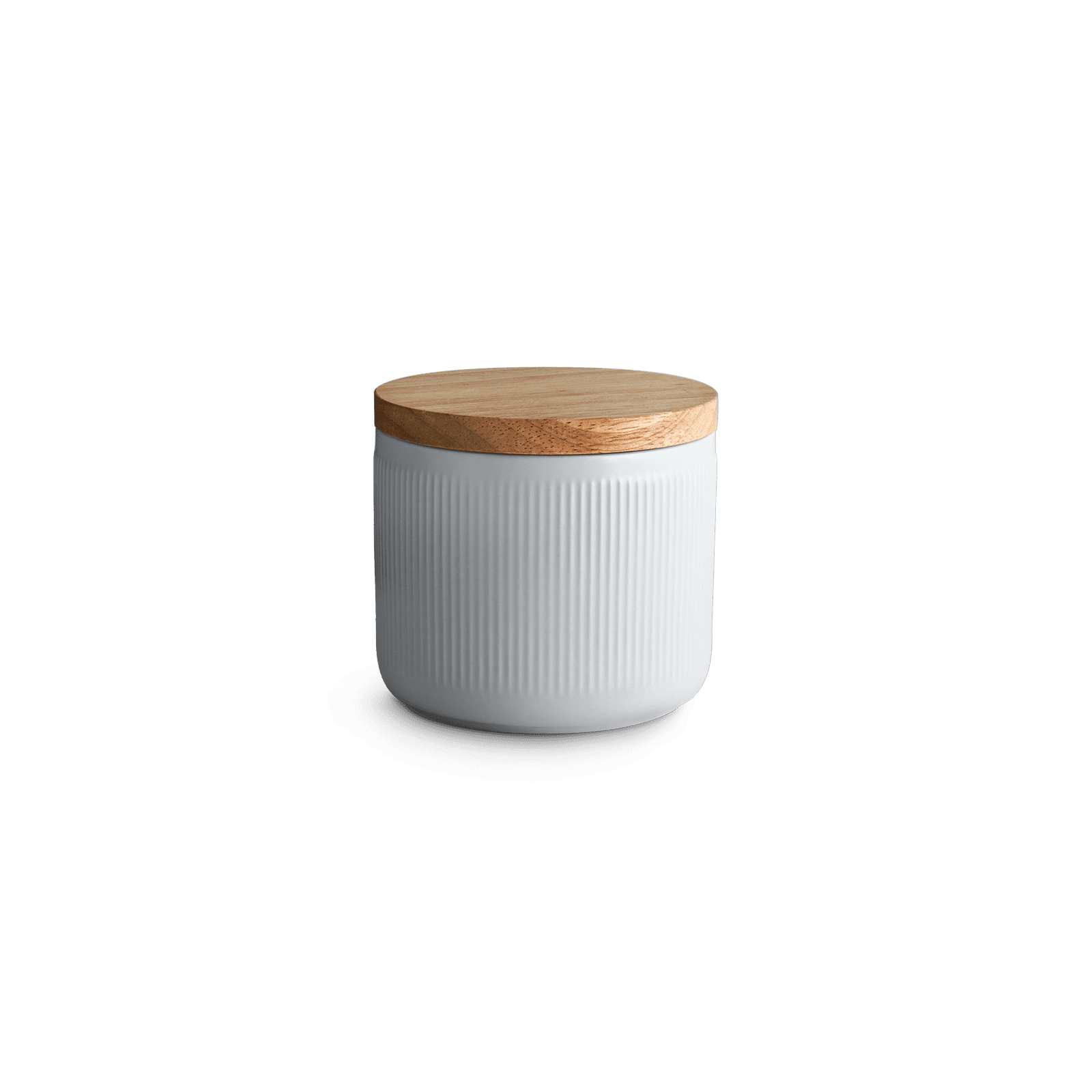 Keramik Vorratsdosen Stripes mit Holzdeckel - 10,1 x 9,3 cm - Hellgrau