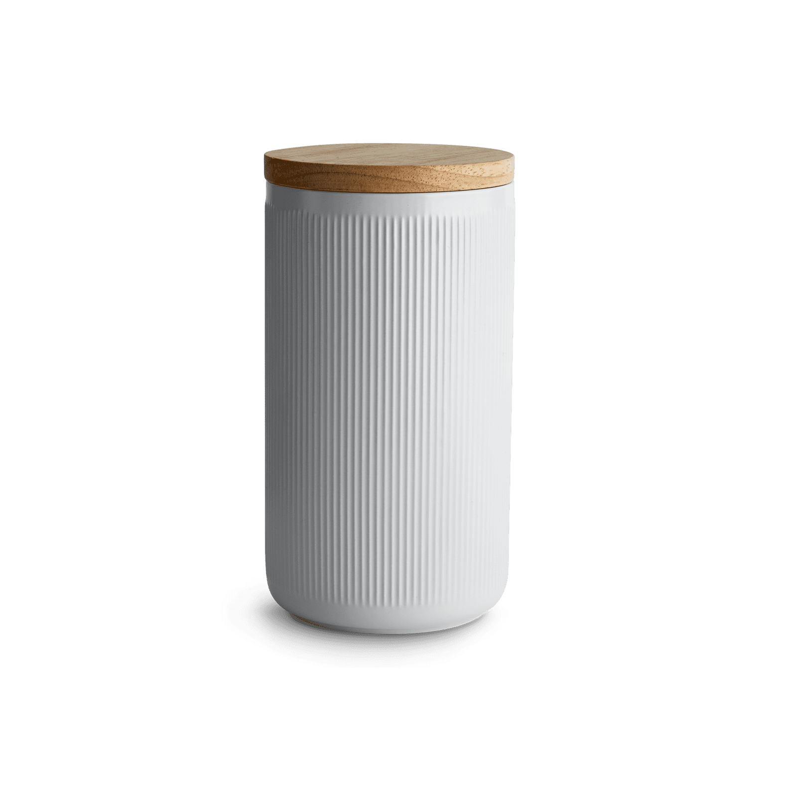 Keramik Vorratsdosen mit Holzdeckel Stripes - 10,1 x 18,3 cm - hellgrau