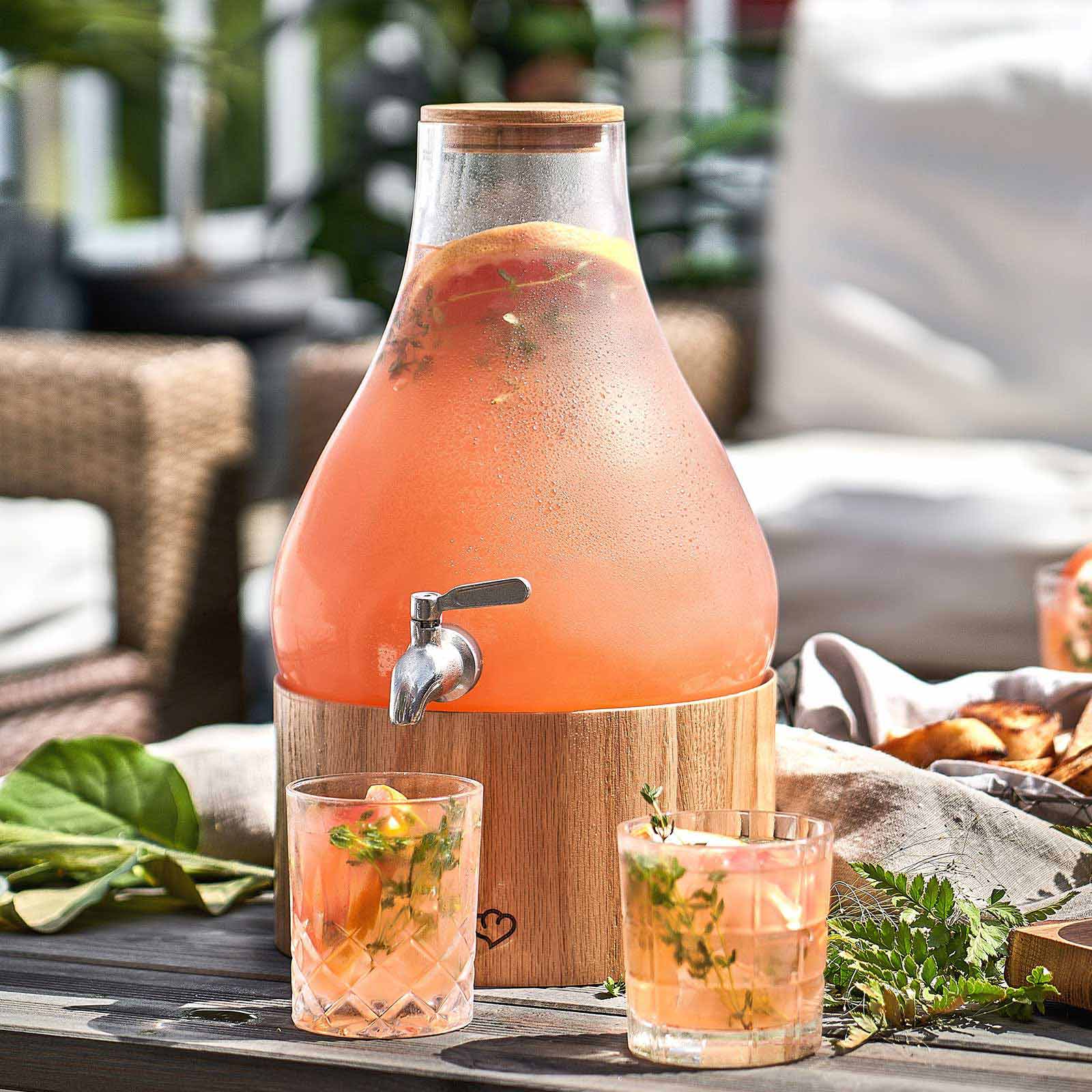Relaxdays Getränkespender Mit Ständer – 5 L, Glas, Edelstahl-Zapfhahn, Retro-Design, Inkl. Marker & Etikett, Für Partys & Hausbar Gartenparty Hausbar