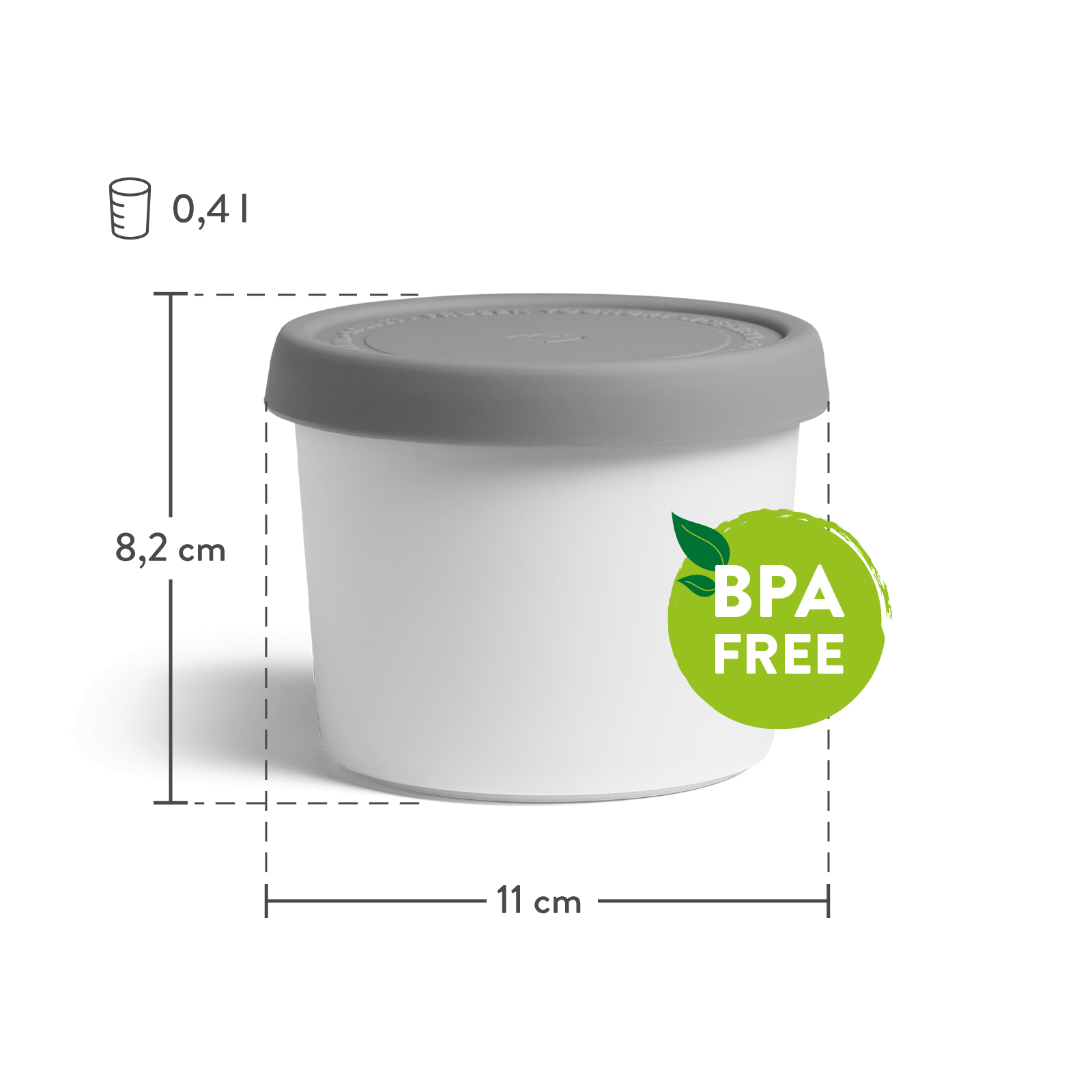 4er-Set Eisbehälter 400 ml,  8,2 x 11 cm, BPA-frei - Grau/Weiß