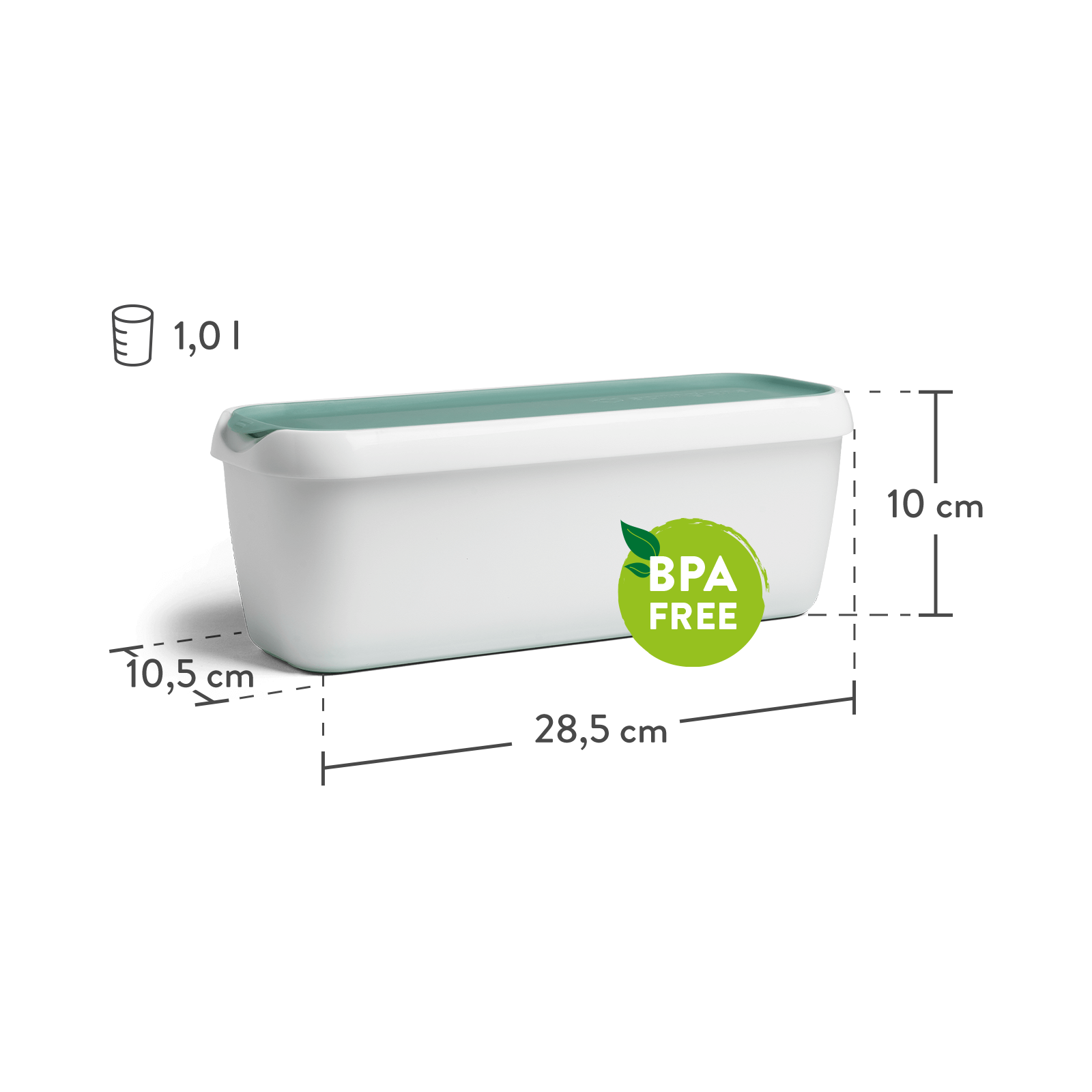 2er-Set Eisbehälter 1 L, 28,5 x 10,5 x 10 cm, BPA-frei - Mint/Weiß