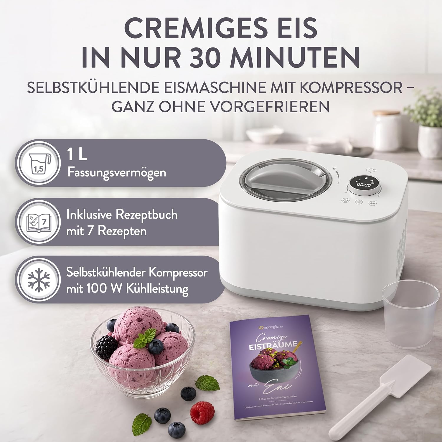 Eni Eismaschine mit Kompressor & Joghurtfunktion